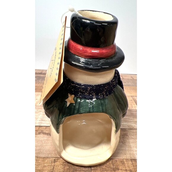 Ceramic Snowman Tea Light Holder Winter Holiday Decor With Crazy Mountain Tag - Picture 3 of 6